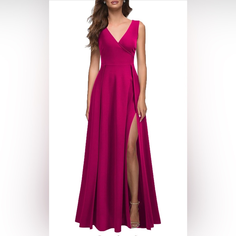 MUSHARE Women V Neck Sleeveless Split Formal Cocktail Party Prom Long Dress